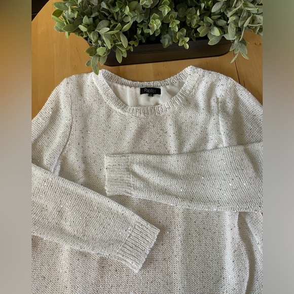 PAPILLON Sequin Mixed Media Sweater in White Size XL - Picture 5 of 7